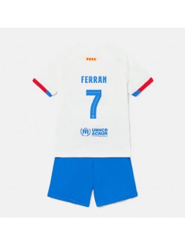 Barcelona Ferran Torres #7 Replika Borta Kläder Barn 2023-24 Kortärmad (+ byxor)